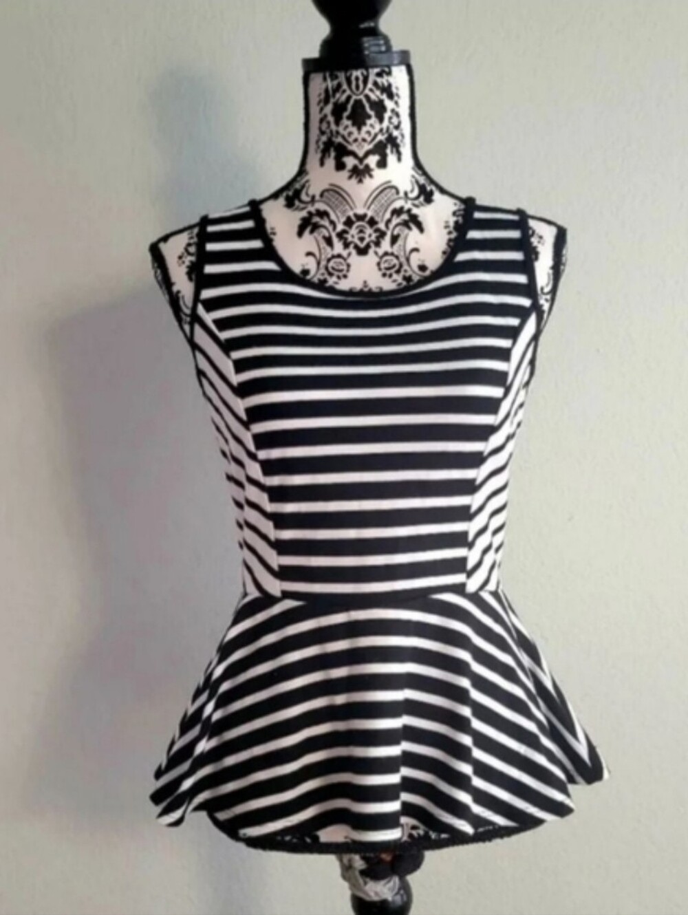 Forever 21 Black and White Striped Peplum Tank Top